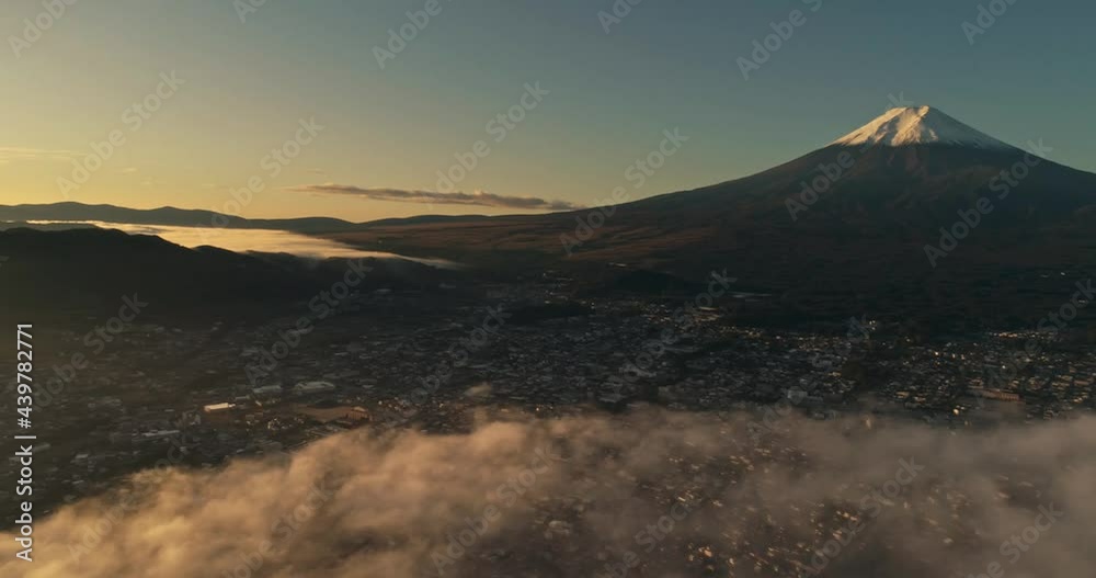 Dawn view of Fuji mountain with cloud sky in Japan