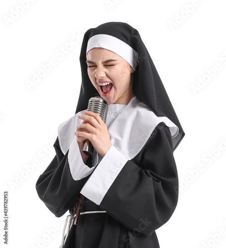 Naughty young nun with micr...