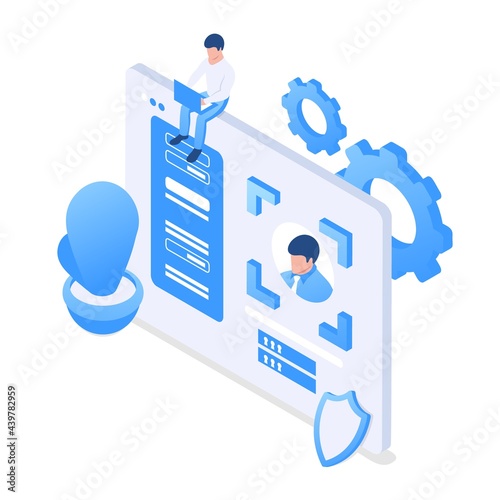 Online registration concept. Vector illustration in isometric style. Isolated on white background.