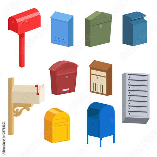 Fototapeta Different vintage and modern postboxes vector illustrations set
