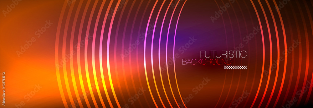 Dark abstract background with glowing neon circles. Trendy layout template for business or technology presentation, internet poster or web brochure cover, wallpaper Dark abstract background with glowing neon circles. Trendy layout template for business or technology presentation, internet poster or web brochure cover, wallpaper