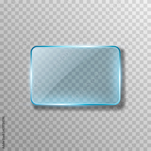 Vector blue glass. Transparency effect, window, mirror. Reflection, glare. PNG glass. PNG window. Glass frame, glass surface.