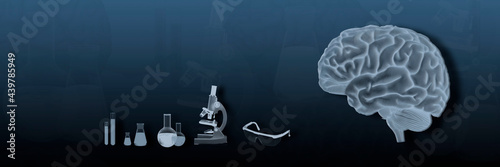 the concept of the brain. laboratory, glasses, microscope, flask, tests, chemical experiments
