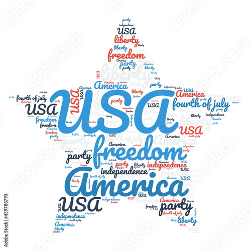 USA America word cloud in a star shape, independence day 4th of July word cloud-