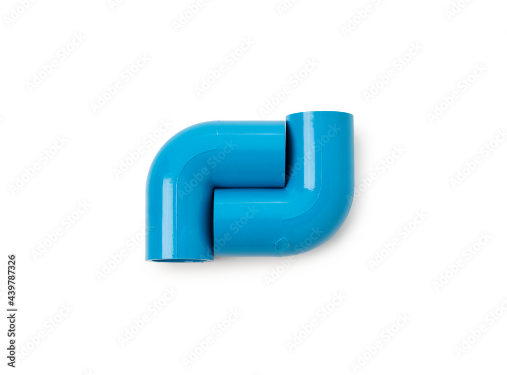 Top view elbow 90 degree or blue pvc pipe on isolated white background Top view elbow 90 degree or blue pvc pipe on isolated white background