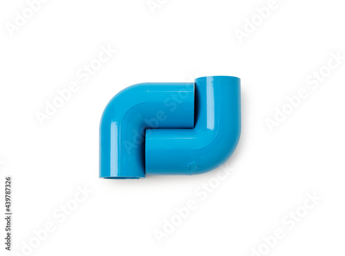 Top view elbow 90 degree or blue pvc pipe on isolated white background