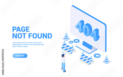 Page not found - 404 error concept. Landing page or web banner template.  Vector illustration in isometric style. Isolated on white background.