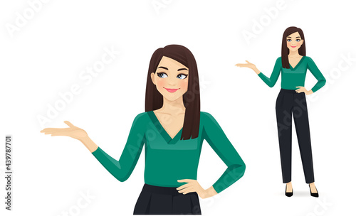 Elegant business woman showing isolated vector illustration