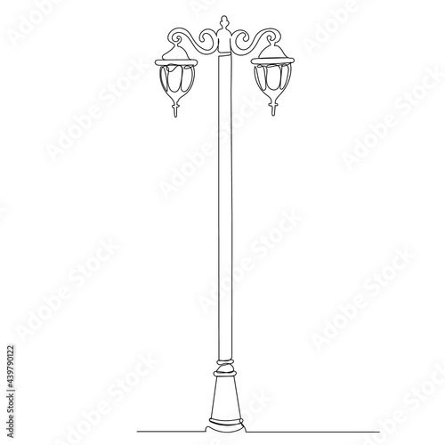 street lamp one continuous line drawing, isolated, vector