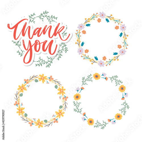 Cute Thank You Script Card Flowers Letter text