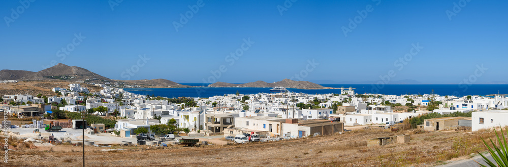 Panorama of beautiful Naoussa town on Paros island. Cyclades. Greece, Europe