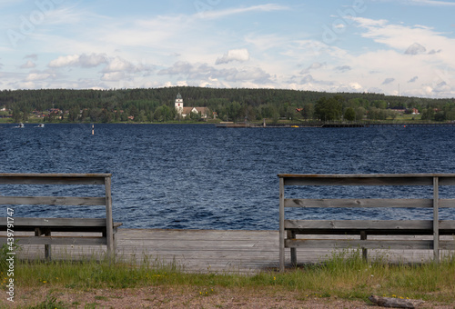 church on the shore of lake Siljan in the Swedish countryside