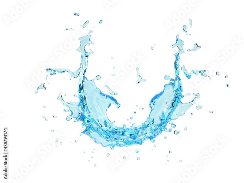 3d illustration of blue water splash on white background with clipping path