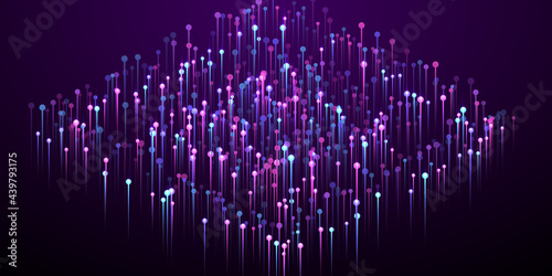 Upward glowing line beams fiber optics concept.