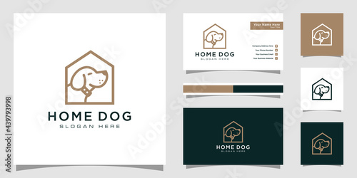 dog house logo with line style and business card