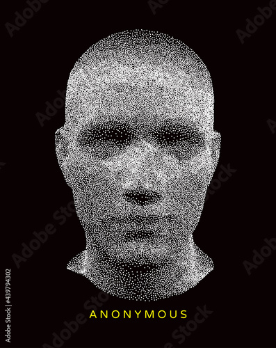 A face pattern consisting of dots. Facial recognition. Technology concept. Anonymous social masking. Cyber crime and cyber security vector illustration.