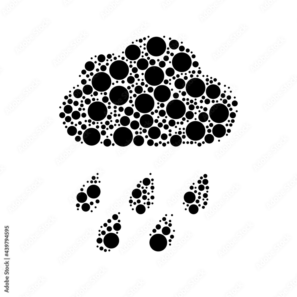 A large rain symbol in the center made in pointillism style. The center symbol is filled with black circles of various sizes. Vector illustration on white background A large rain symbol in the center made in pointillism style. The center symbol is filled with black circles of various sizes. Vector illustration on white background