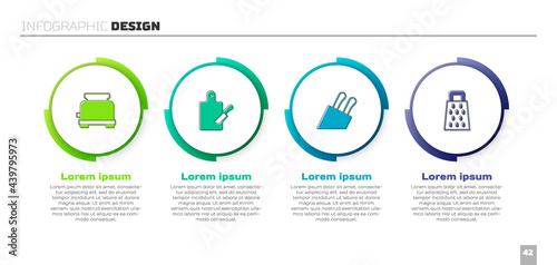 Set Toaster, Cutting board and knife, Knife and Grater. Business infographic template. Vector