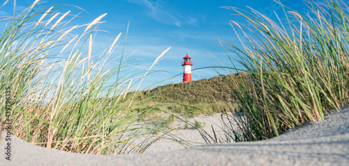 Dune beach and lighthouse near the North Sea coast on Sylt, Schleswig-Holstein, Germany photo