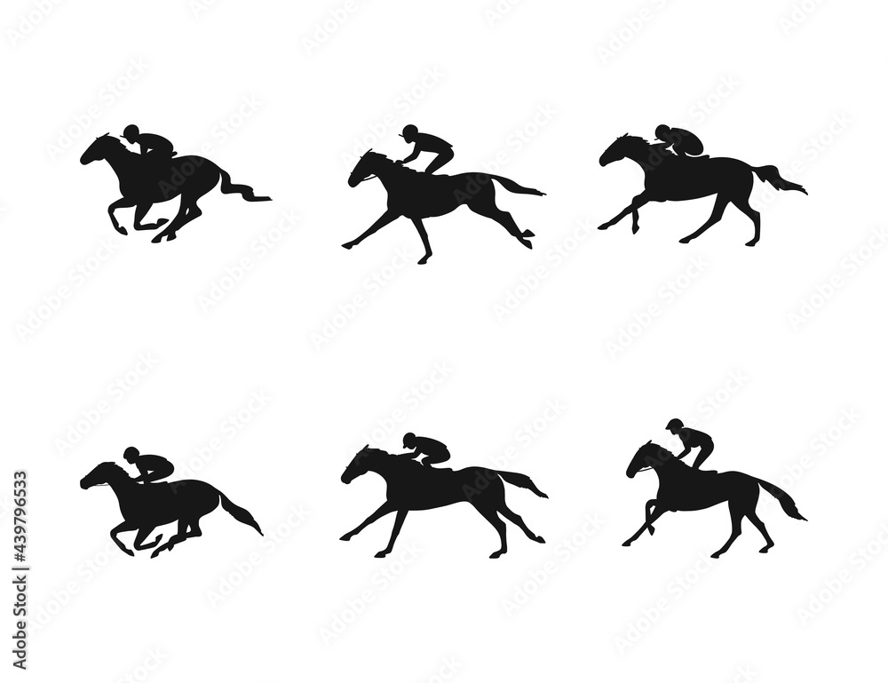 Horse racing action on the racetrack, vector silhouettes set Horse racing action on the racetrack, vector silhouettes set