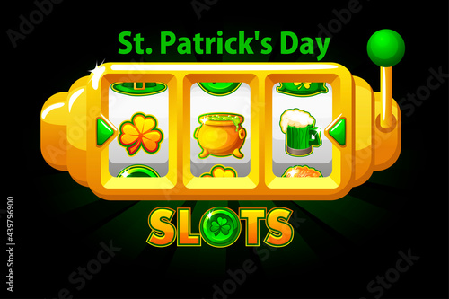 St. Patrick's Day Slot Machine, clover jackpot symbol for ui game.