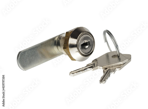 Foto Letterbox locking cylinder and keys isolated on white backbround