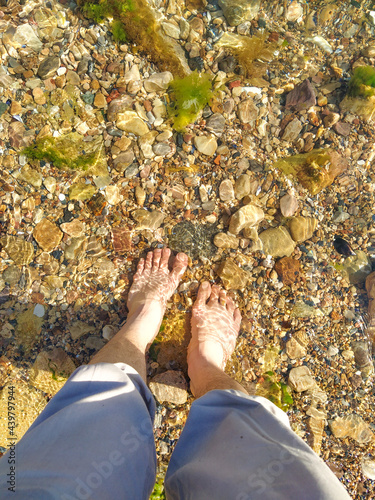 underwater scenery and treading feet