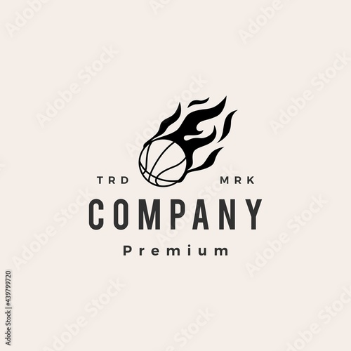 basket ball fire flame hipster vintage logo vector icon illustration