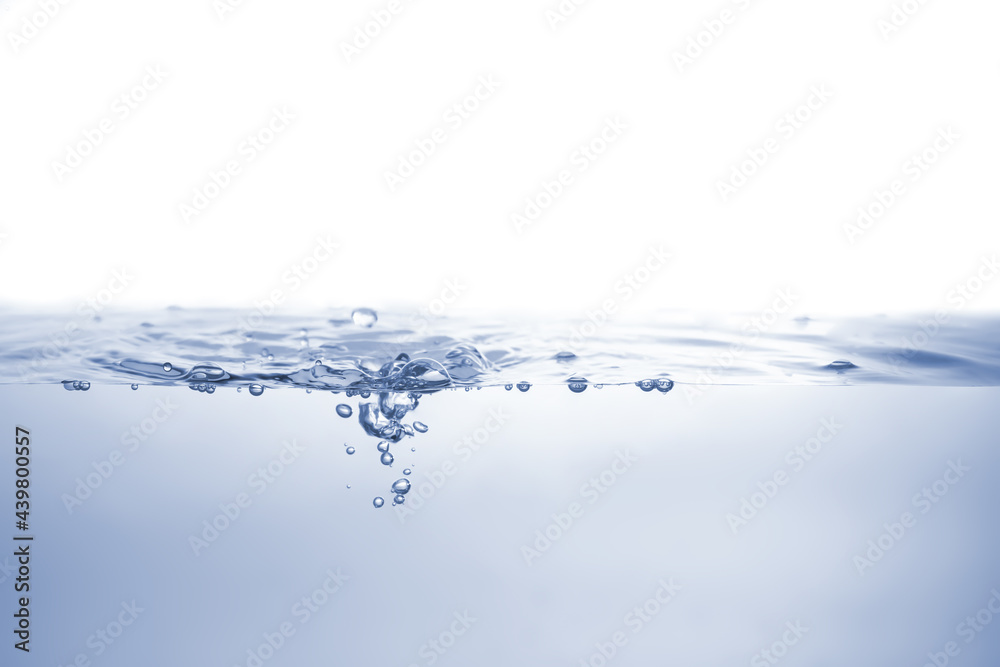 Water splash Aqua flowing in waves and creating bubbles Drops on the water surface feel fresh and clean isolated on white background. Water splash Aqua flowing in waves and creating bubbles Drops on the water surface feel fresh and clean isolated on white background.