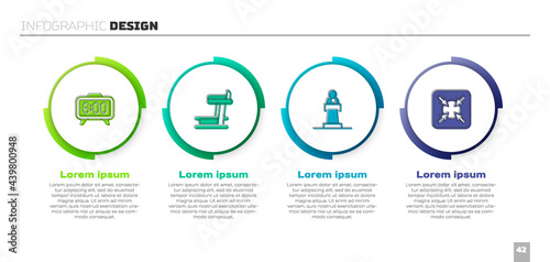 Set Digital alarm clock, Treadmill machine, Speaker and Target. Business infographic template. Vector