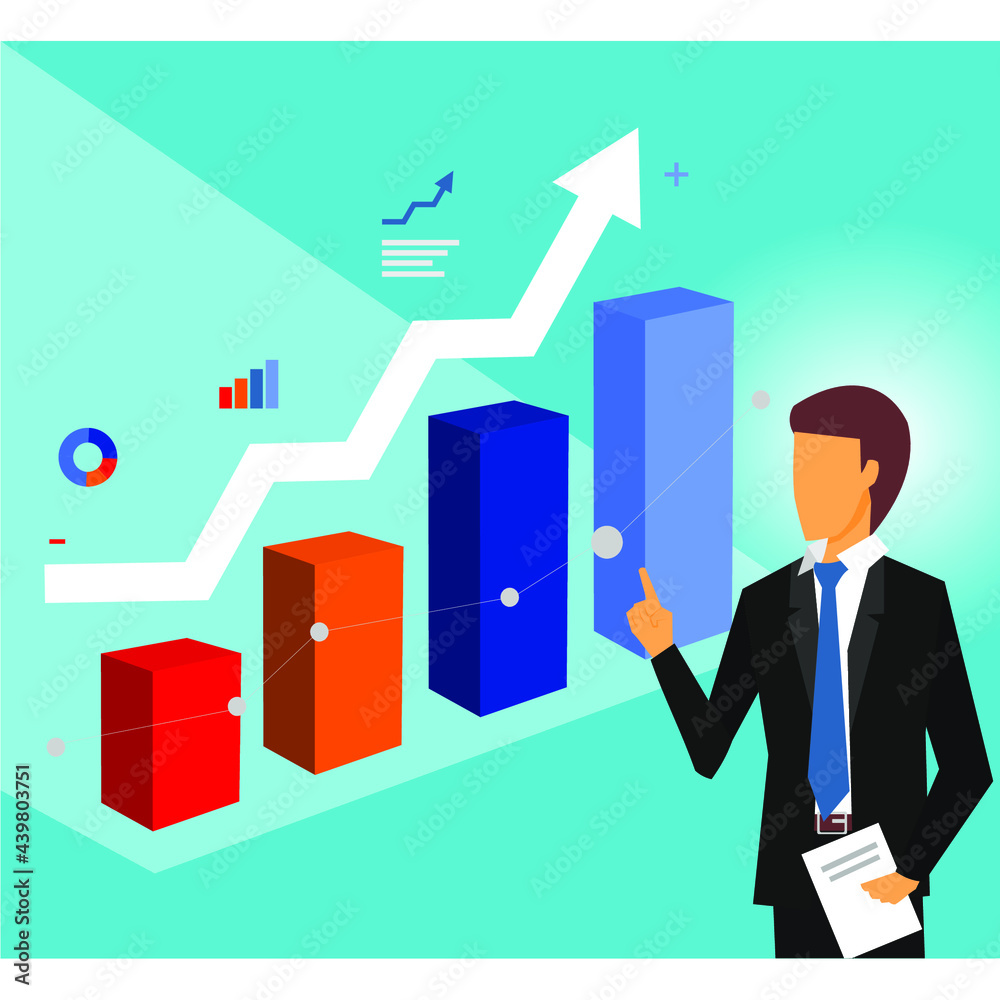 business man and multicolored graphic on top business man and multicolored graphic on top