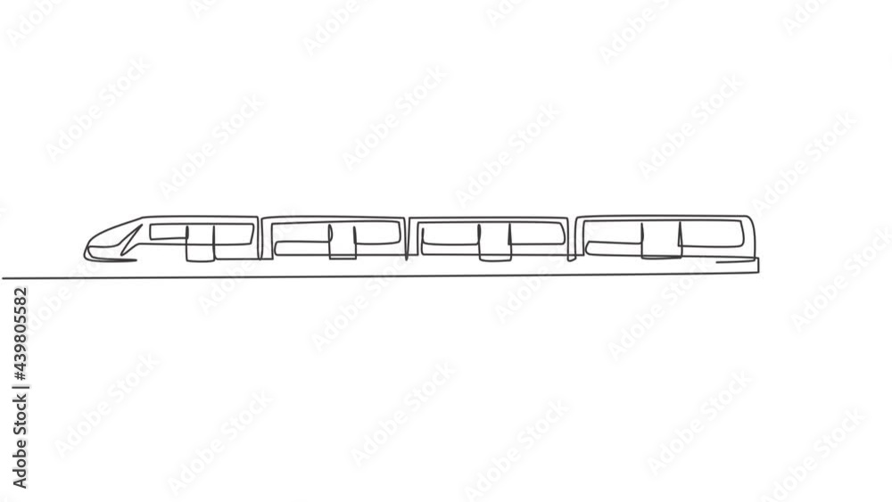 Self drawing animation of single one line draw the bullet train that is passing on the bridge goes fast to deliver the passengers at the destination station. Continuous line draw. Full length animated Self drawing animation of single one line draw the bullet train that is passing on the bridge goes fast to deliver the passengers at the destination station. Continuous line draw. Full length animated