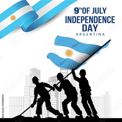 Happy independence day Argentina 9th of July Vector Template Design Illustration. silhouette soldiers raising with flag
