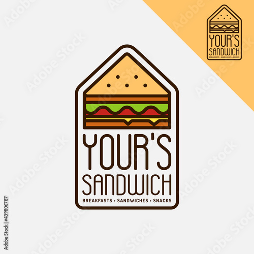 Breakfast Sandwich in Linear Line Style Logo Design Template. Suitable for Breakfast Cafe Cafetaria Snack Shop Fastfood Bar Restaurant Business Brand Company Logo Design.