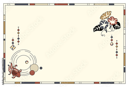 金魚とあさがおと雨のフレームのベクターイラスト素材