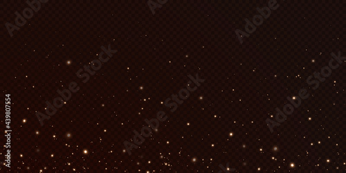 Christmas background. Powder dust light PNG. Magic shining gold dust. Fine, shiny dust bokeh particles fall off slightly. Fantastic shimmer effect. Vector illustrator.