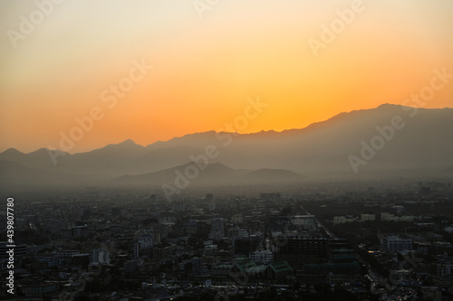 sunset over the mountains in Kabul  photo
