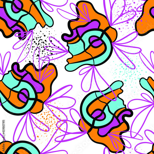 Unique seamless abstract pattern with hand drawn nature elements 