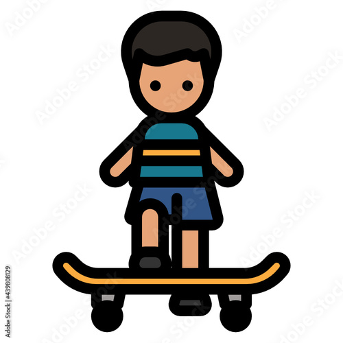 Boy steps on skateboard icon