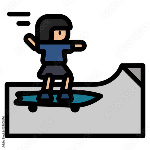 Girl is surfskating on the ramp icon