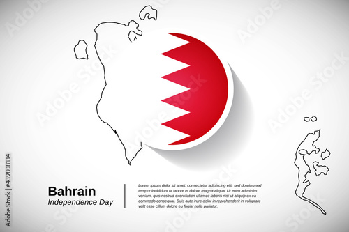 Independence day of Bahrain. Creative country flag of Bahrain with outline map illustration