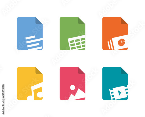 File types icon set. Flat style icons for documents