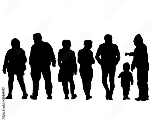 Big crowds people on street. Isolated silhouette on a white background