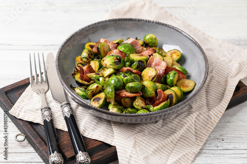 Fried Brussels sprouts with bacon