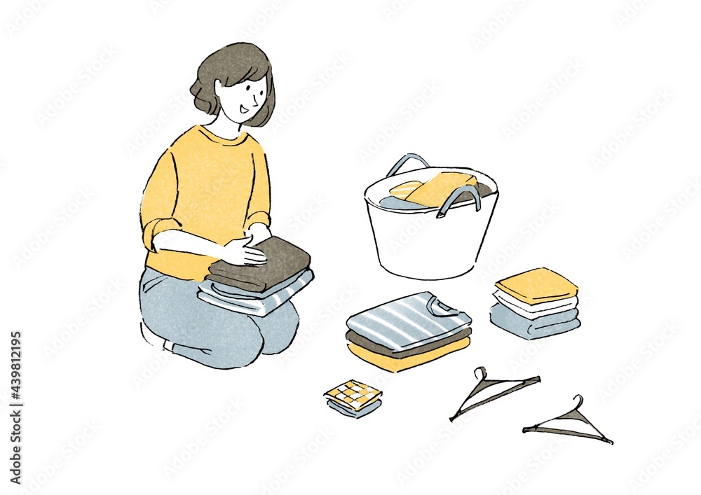 洗濯物をたたむ女性 Stock イラスト Adobe Stock