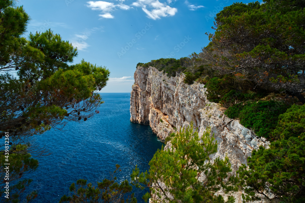 Kornati Islands cliff national park archipelago view, landscape of Dalmatia, Croatia in Europe