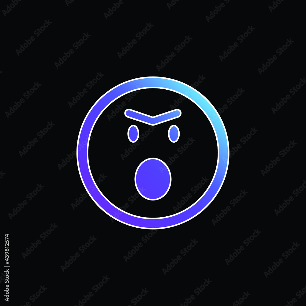 Angry Emoticon Face With Opened Mouth In Rounded Square Outline blue gradient vector icon Angry Emoticon Face With Opened Mouth In Rounded Square Outline blue gradient vector icon