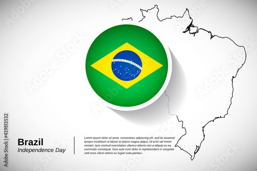 Independence day of Brazil. Creative country flag of Brazil with outline map illustration