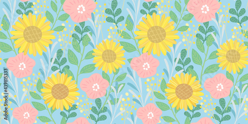 ひまわりの背景　パターン　seamless pattern