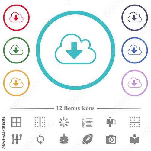 Cloud download outline flat color icons in circle shape outlines
